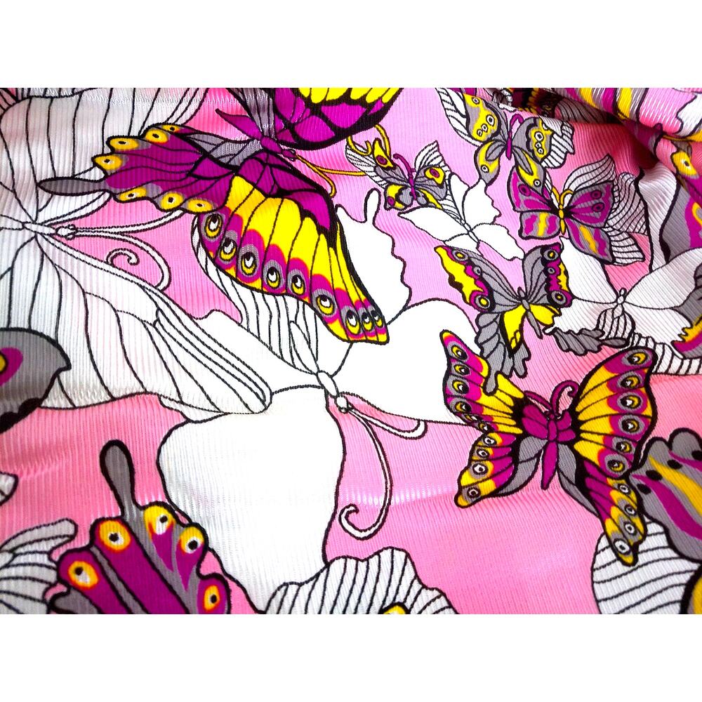 Vintage Butterfly Fabric Lustrous Retro Ribbed Multi-Color Psychedelic Remnant